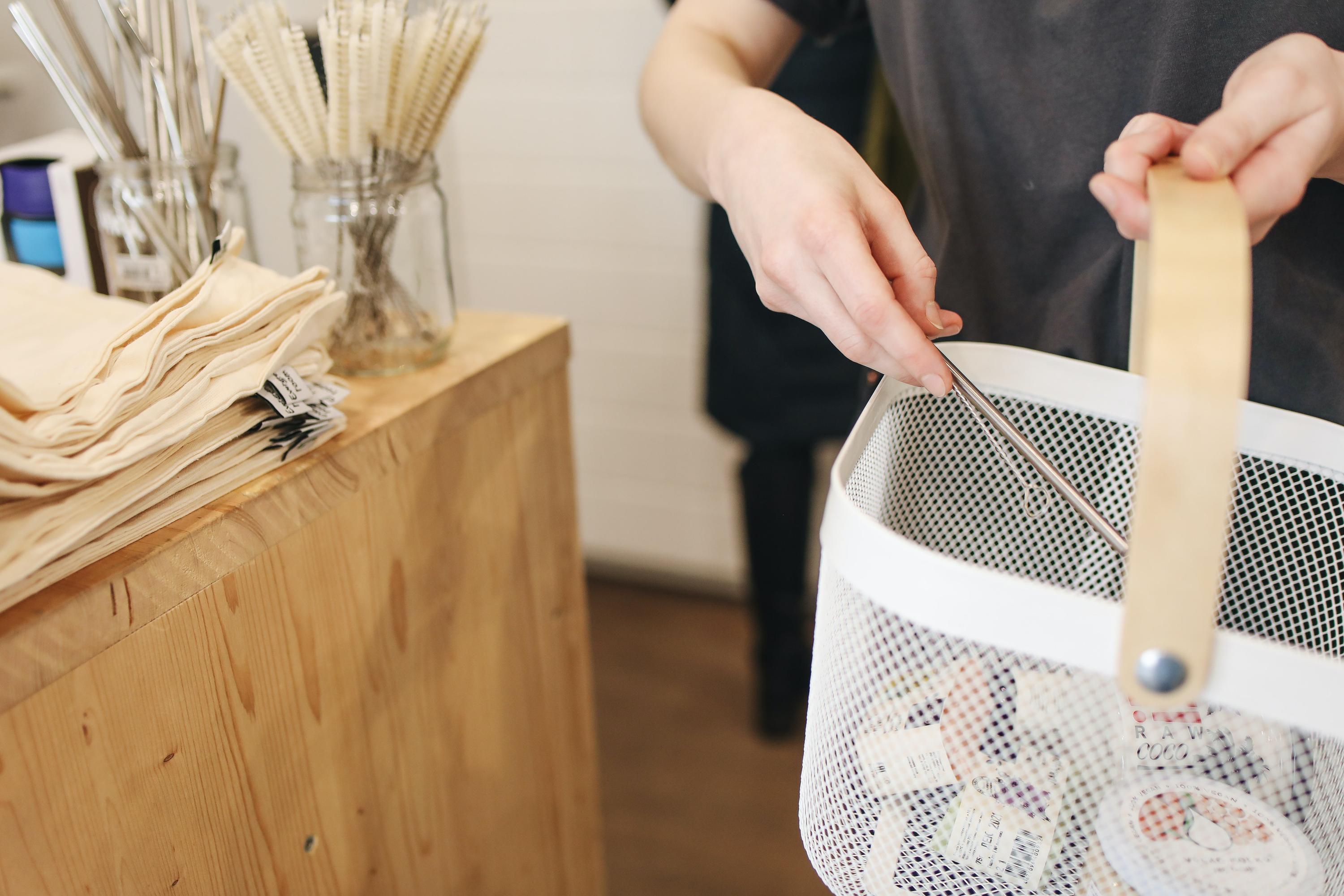 Man shopping with a basket. 