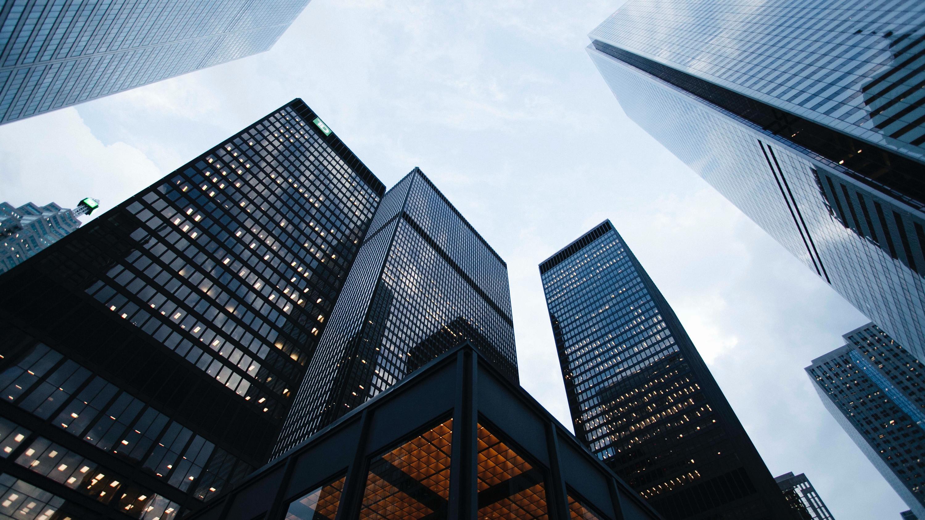 View of skyscrapers looking up from the ground